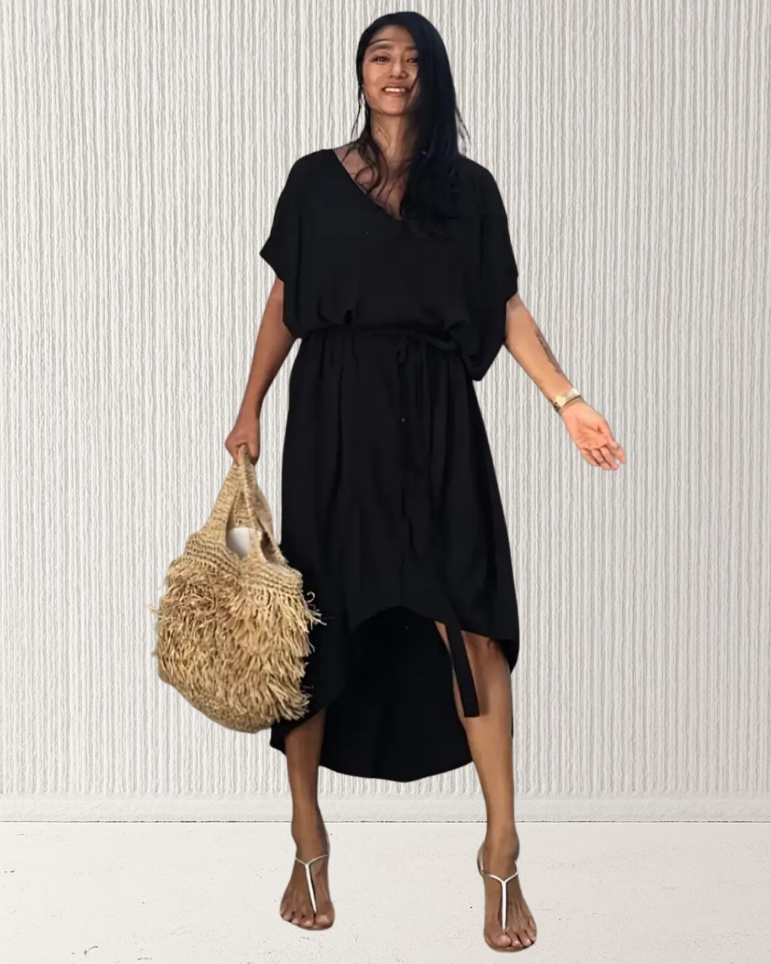 Model wearing cotton muslin midi dress from The Dress Edit by Pastel and Earth - women’s clothing designed in Australia.
